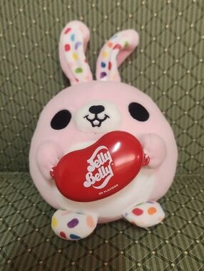 Zuru Snackle Series Jelly Belly Flossy Pink Bunny Plush Holding Red Jelly Bean